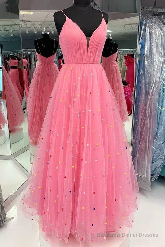 Princess A-line Hot Pink Tulle Long Prom Dress Main image
