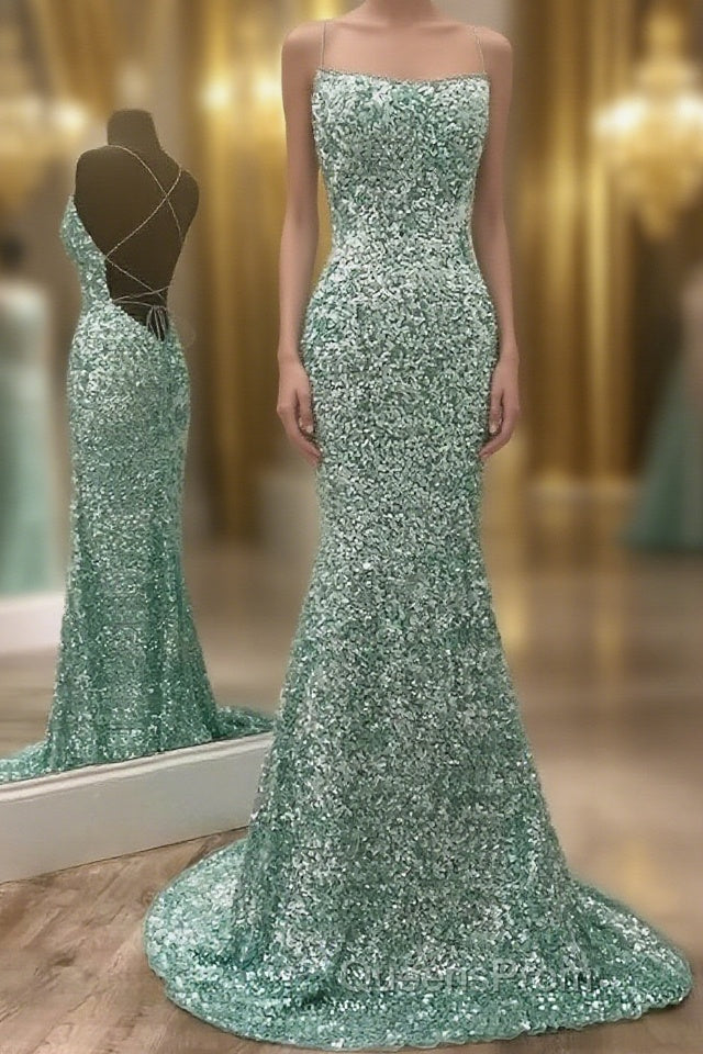 Mint Green Sparkly Chic Long Formal Evening Dress Mermaid Evening Prom Dress Main image