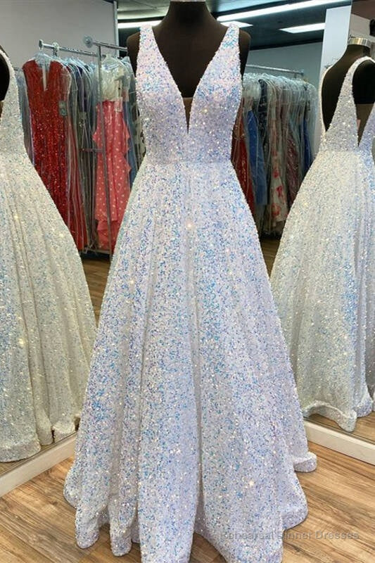 Princess A-line White Sequined Long Formal Dress Main image