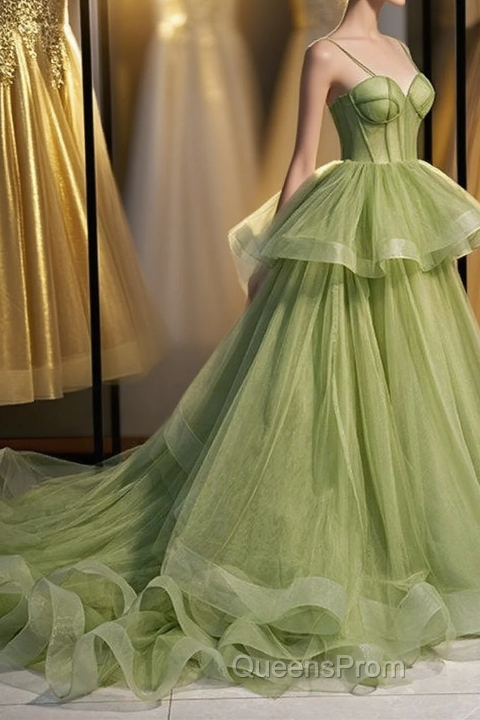 Elegant Spaghetti Straps Green Ball Gown Main image