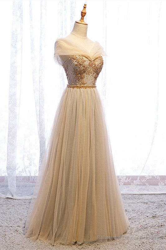A-Line Cap Sleeves Champagne Formal Dress Secondary image