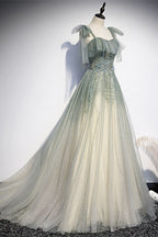 Princess Dusty Green Beaded Formal Dress