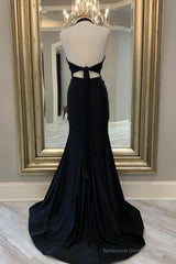 Mermaid Halter Black Long Prom Dress