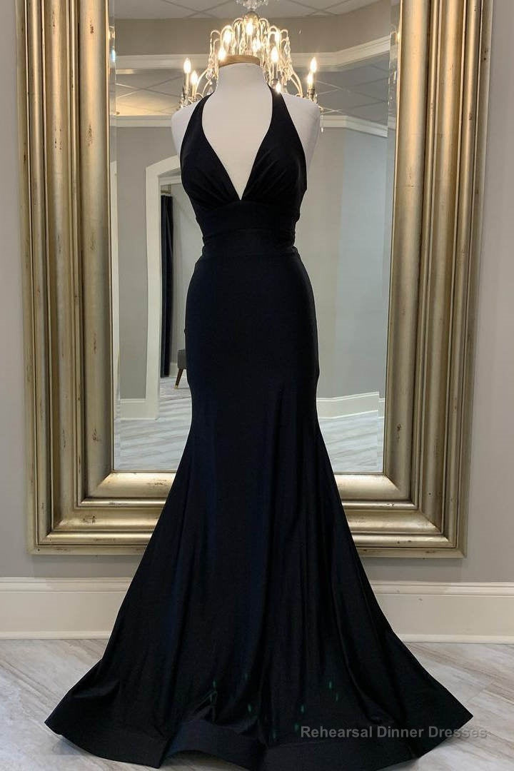 Mermaid Halter Black Long Prom Dress Main image