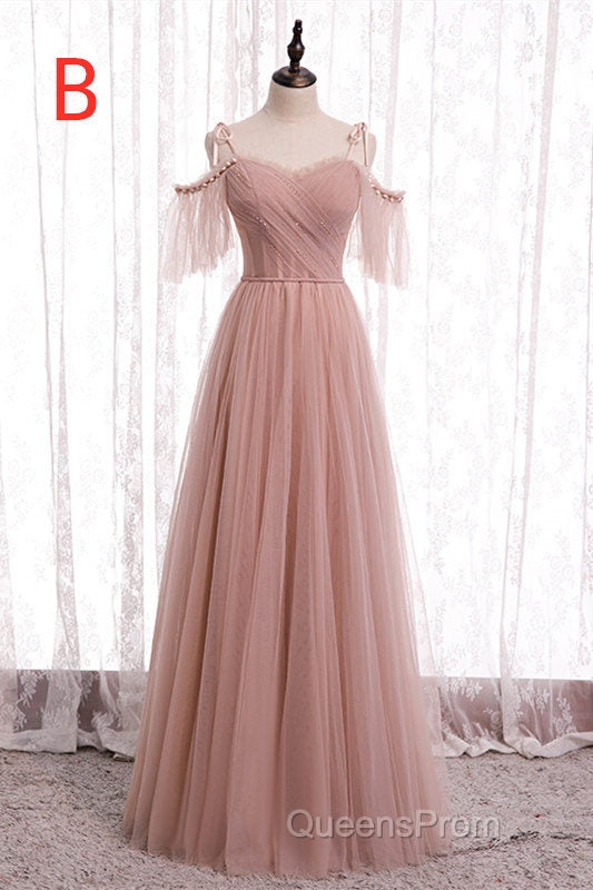 Elegant Blush Pink Tulle Bridesmaid Dress