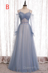 Elegant A-Line Dusty Blue Bridesmaid Dress