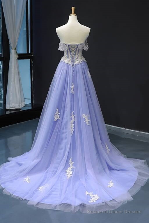Off the Shoulder Lavender and Lace Appliques Long Formal Dress Secondary image