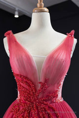 Ombre Red A-line Tulle Long Formal Dress