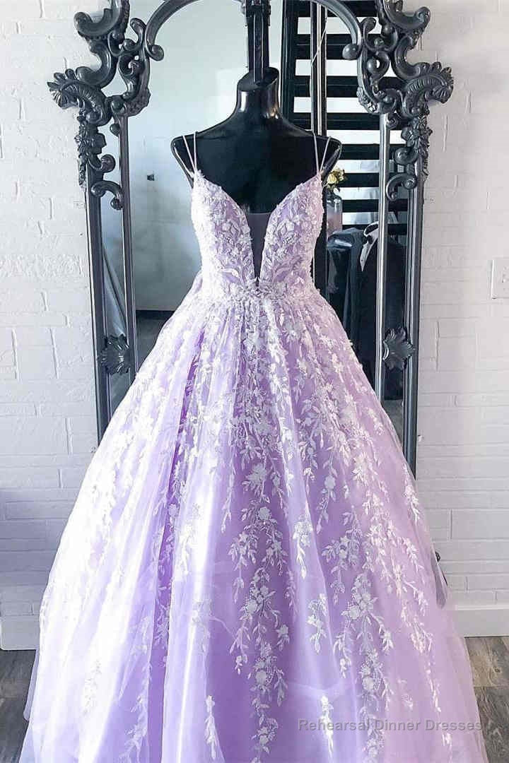 Elegant Straps Lace Appliques Lavender Prom Dress Main image