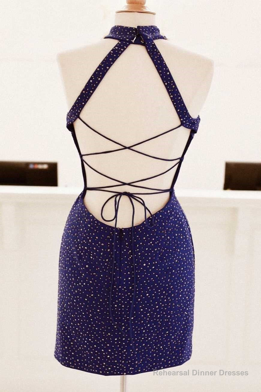 Tight Purple Short Party Dress with Gold Sequins Secondary image