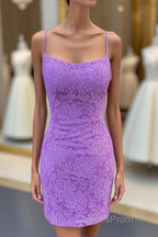 Lilac Lace Tight Mini Party Dress