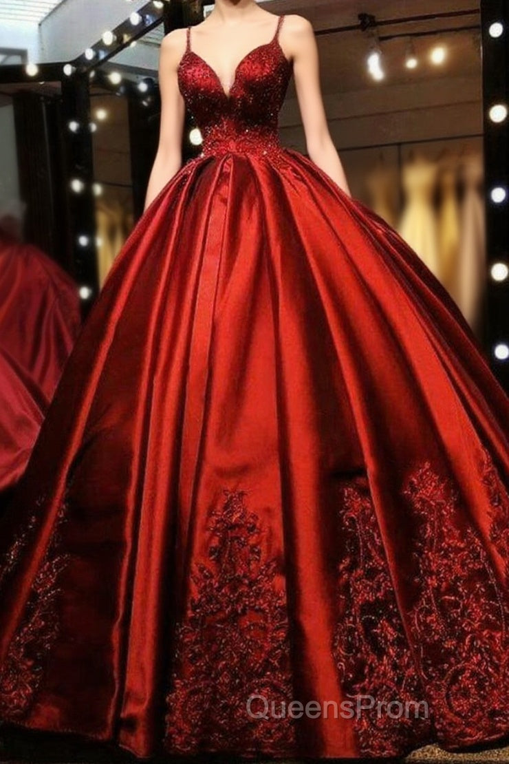 Gorgeous Spaghetti Straps Sweetheart With Lace Appliques Ball Gown Evening Prom Dress Main image