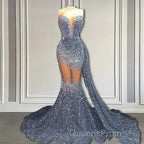 V-Neck Sequins Evening Prom Dress Mermaid Sleeveless Crystal.