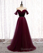 Simple Sweetheart Tulle Off Shoulder Long Evening Prom Dress, Tulle Formal Dress
