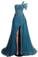 One-Shoulder Beading Sweep Train Backless Evening Dresses