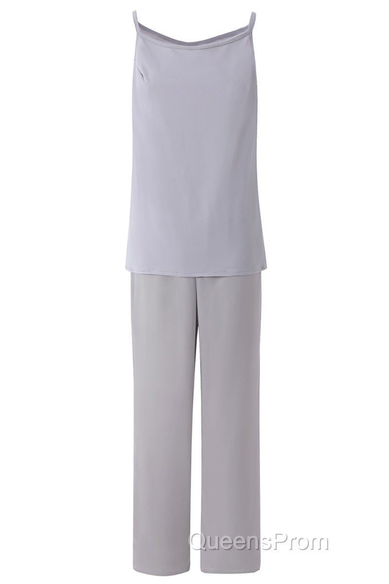 Three-Piece Grey Lace Mother of the Bride Pant Suits