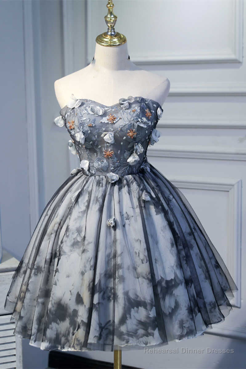 Flowers Strapless Lace-Up A-Line Short Homecoming Dress Main image