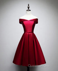 Simple Satin Burgundy Short Evening Prom Dress, Burgundy Homecoming Dress