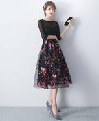 Black Lace Tulle Short Prom Dress Black Lace Bridesmaid Dress
