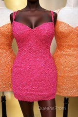 Orange Sequins Double Straps Sheath Homecoming Dress