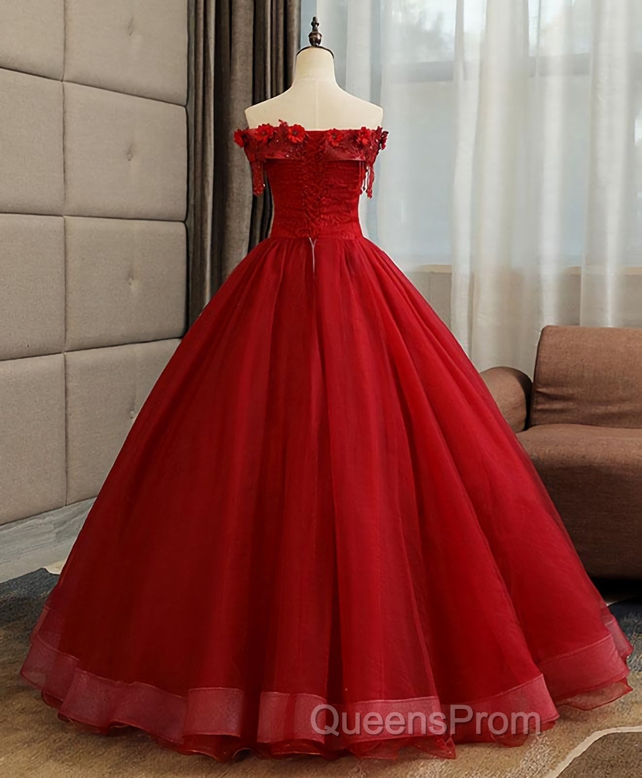 Burgundy Tulle Lace Long Evening Prom Gown Burgundy Tulle Lace Formal Dress Secondary image