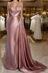 Glamorous Pink Evening Prom Dress Sweetheart Spaghetti Strap With High Slit Trail