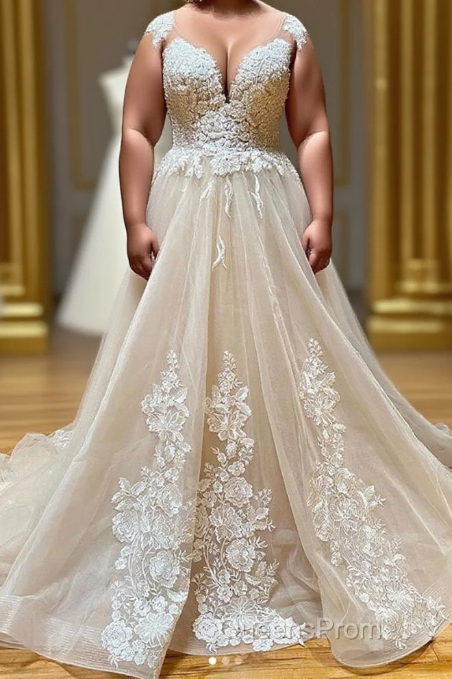 Champagne Sleeveless Round Neck Tulle Lace Long Evening Prom Dress Main image