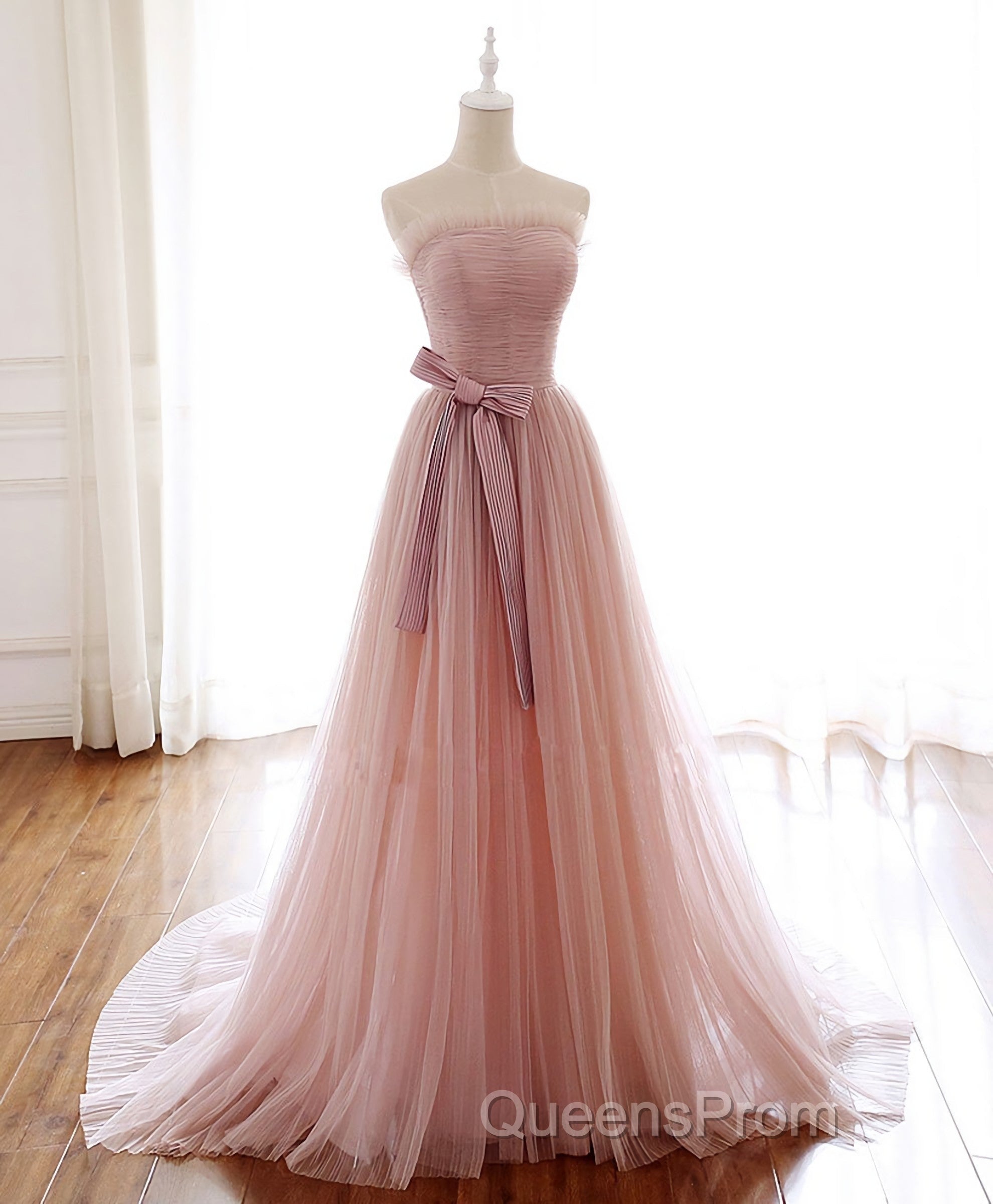 Simple Pink Tulle Long Evening Prom Dress, Pink Tulle Formal Dress, 1 Secondary image