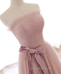 Simple Pink Tulle Long Evening Prom Dress, Pink Tulle Formal Dress, 1