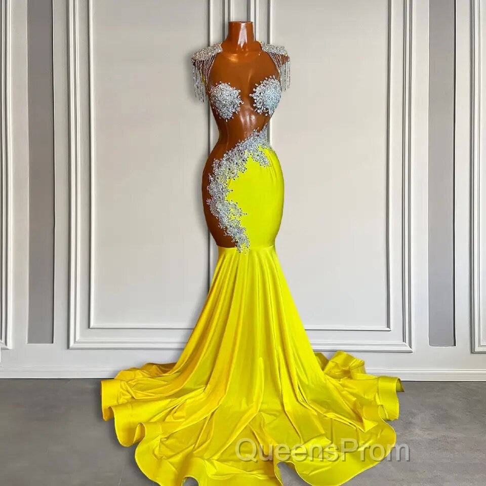 Yellow Scoop Evening Prom Dress with Beadings and Tassels - Mermaid Long Secondary image