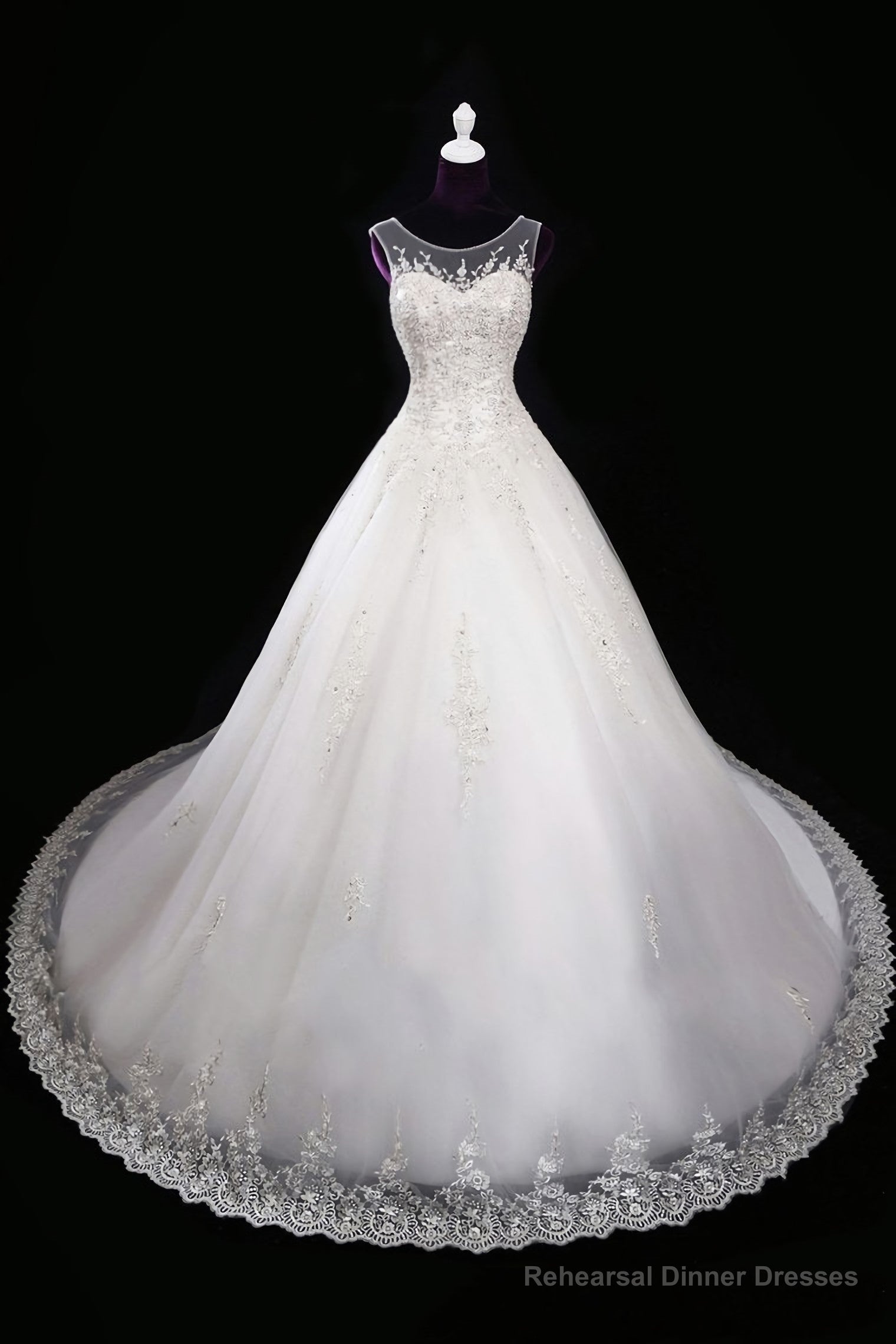 2025 A Line Wedding Dresses, Scoop Tulle With Applique And Beads Lace Up Main image