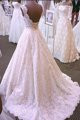 Chic Round Neck Open Back A Line Sleeveless Lace Appliques Wedding Dress