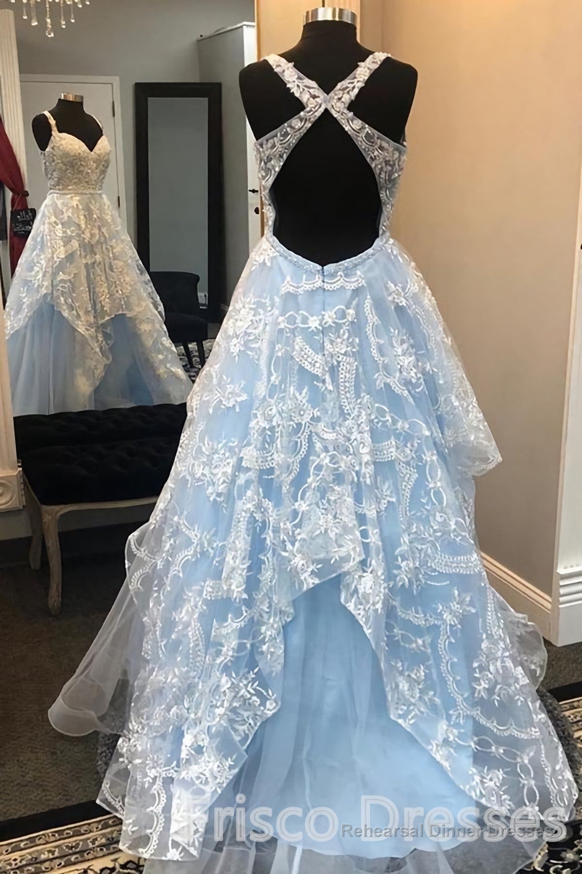 Elegant Light Blue A-Line Sweetheart Open Back Appliques Long Prom Dresses Secondary image