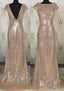 Floor-Length/Long Bateau Neck Column/Sheath Sequined Prom Dresses