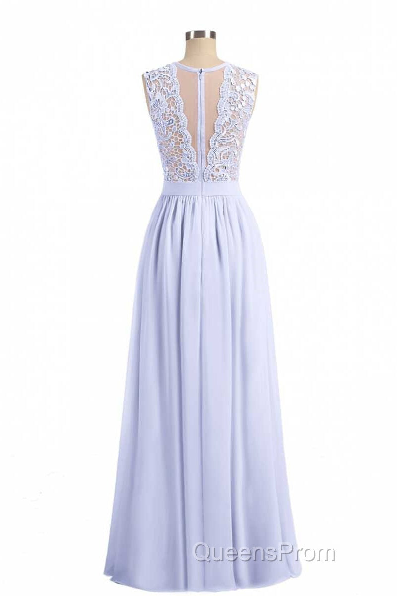 Lavender Lace Crew Neck A-Line Bridesmaid Dress