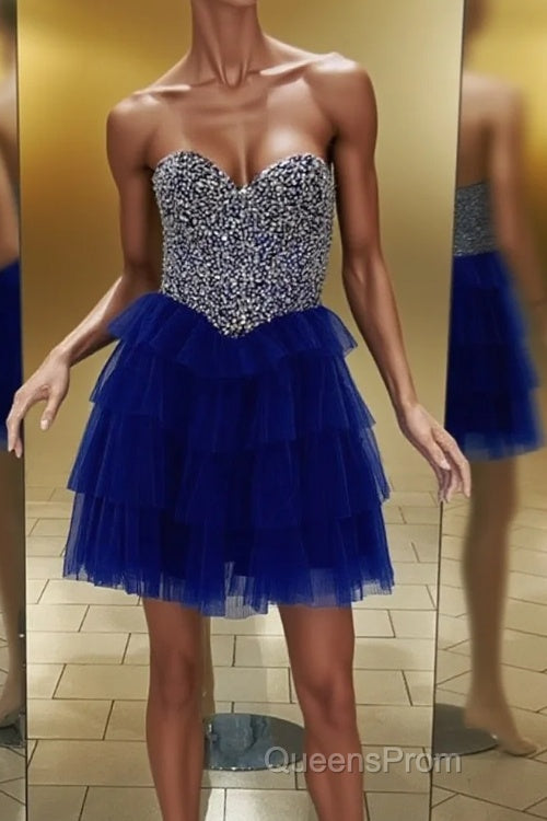 Royal Blue Beaded Top A-line Multi-Layers Homecoming Dress