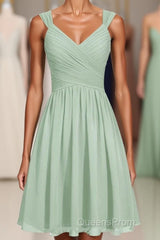 Sage Green Chiffon Lace-Up Short Bridesmaid Dress