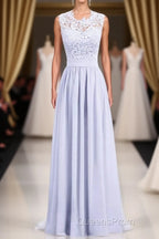 Lavender Lace Crew Neck A-Line Bridesmaid Dress