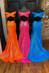 Off the Shoulder Orange Mermaid Long Evening Prom Dress
