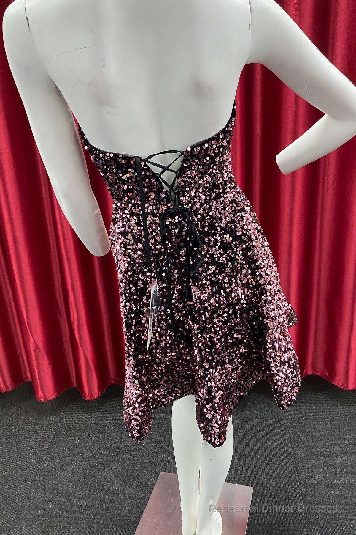 Dark Pink Sequin Strapless A-Line Homecoming Dress Secondary image
