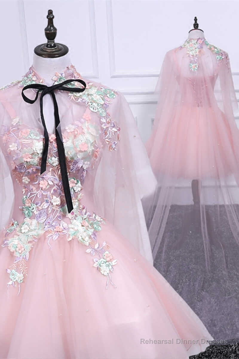 Two-Piece Pink Appliques Straps A-Line Short Party Dress Main image