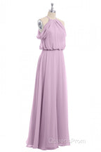 Sage Green Chiffon Halter Blouson-Style Long Bridesmaid Dress