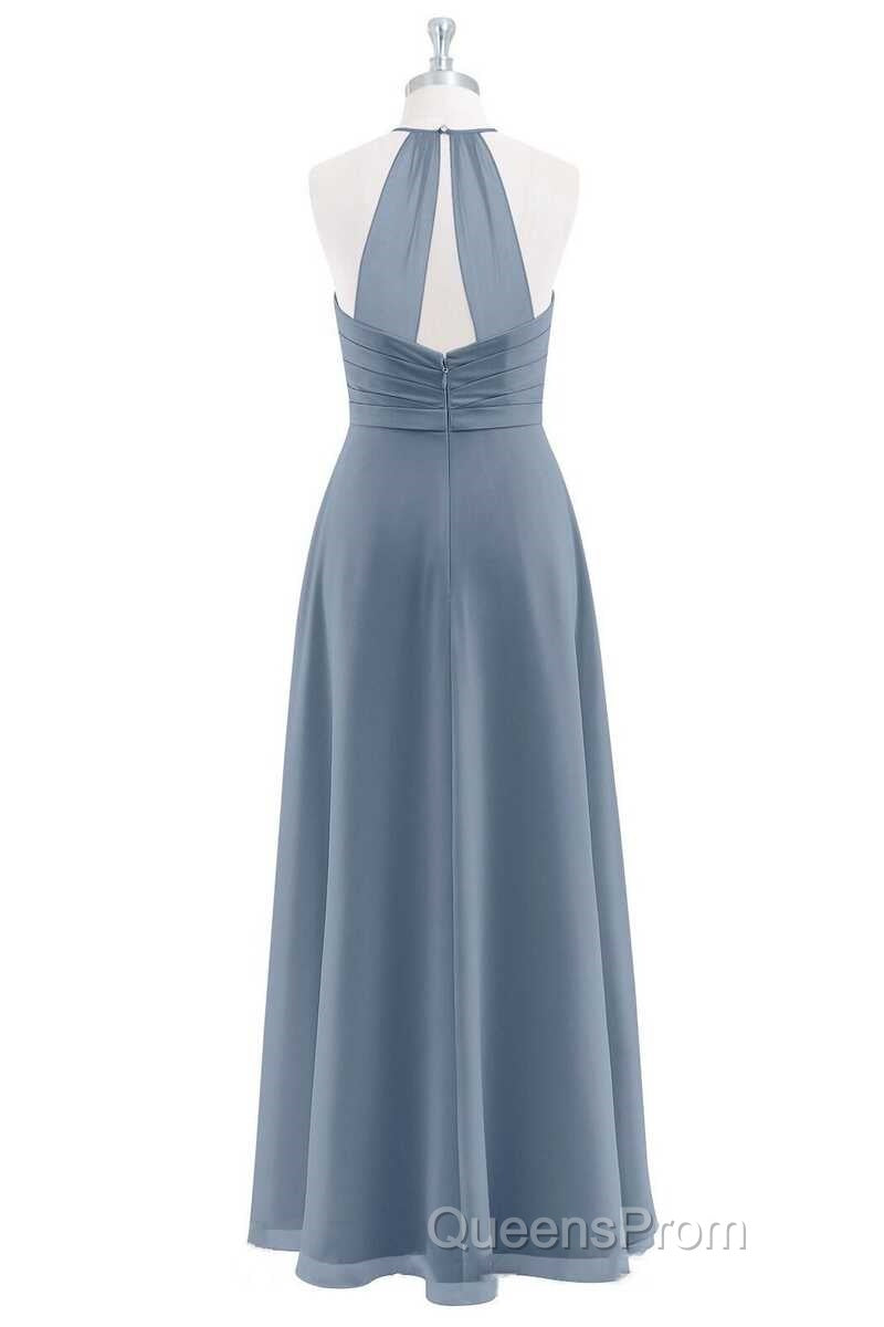 Dusty Blue Chiffon Halter Backless Ruffled Long Bridesmaid Dress Secondary image