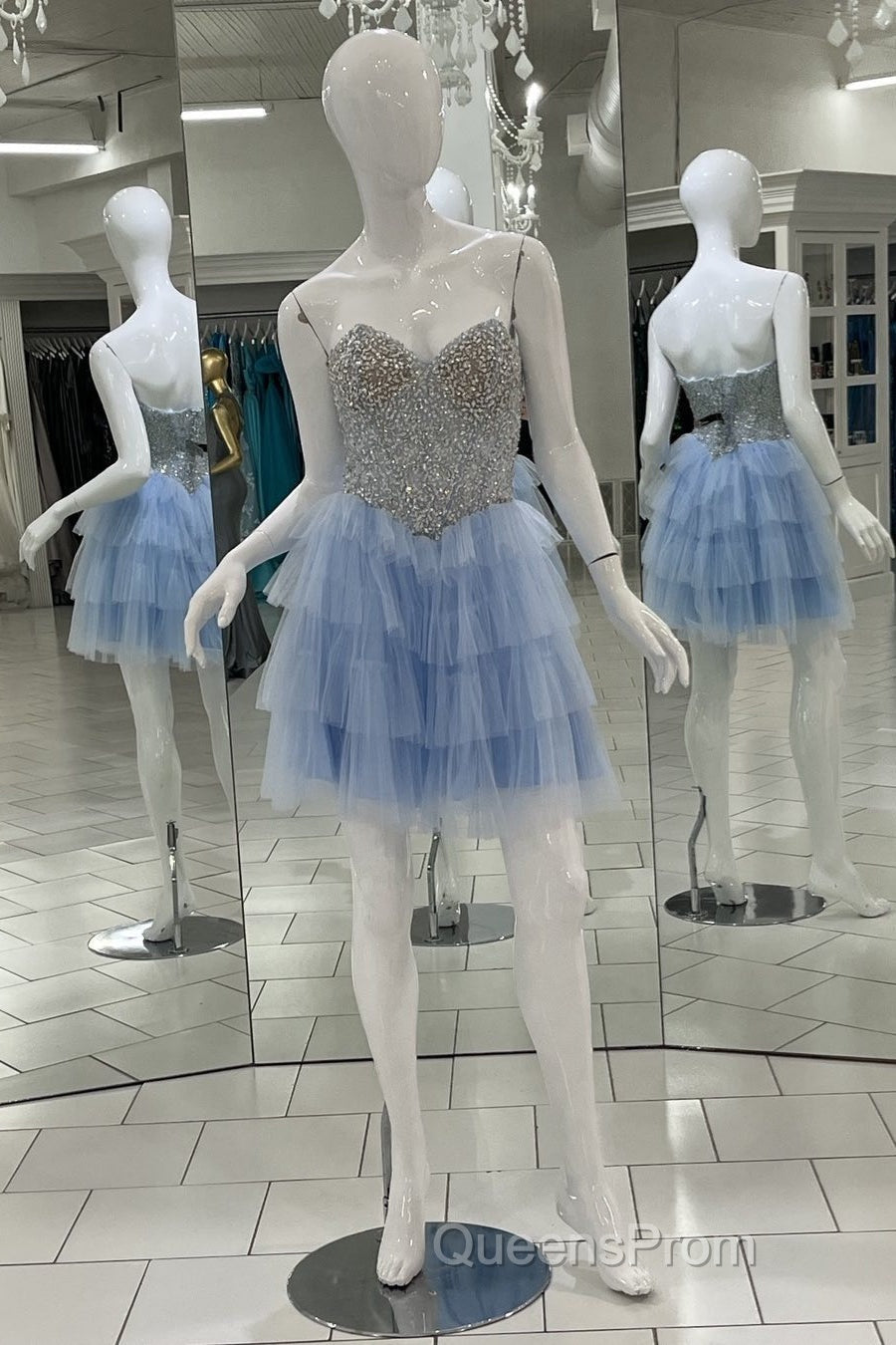 Royal Blue Beaded Top A-line Multi-Layers Homecoming Dress Secondary image