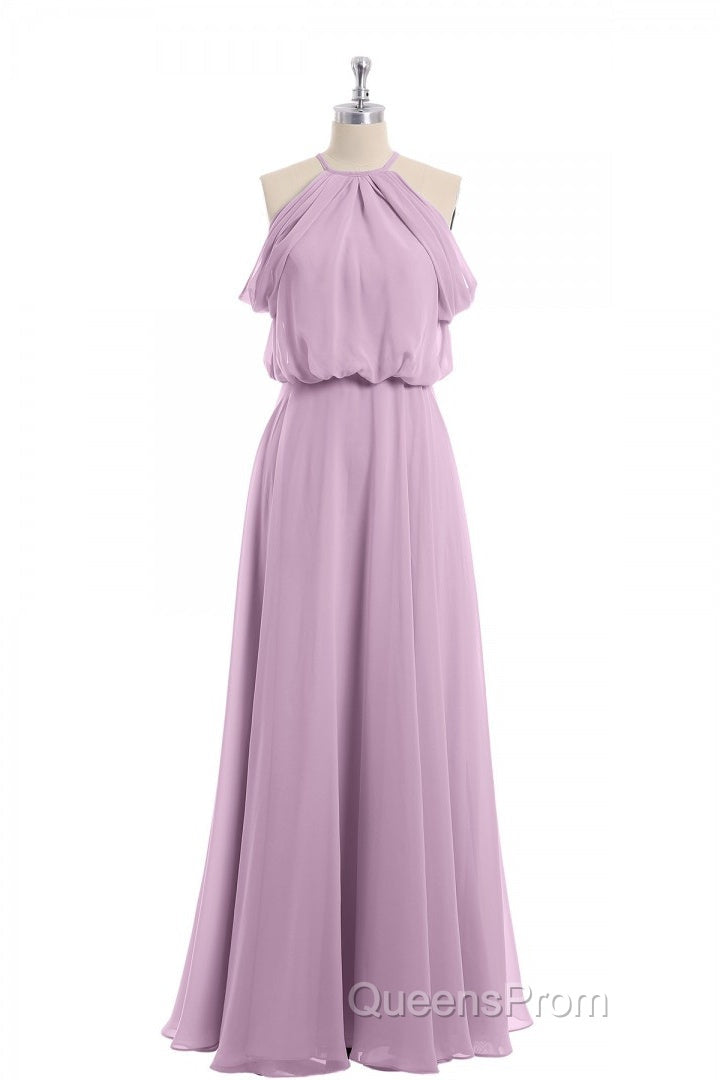 Sage Green Chiffon Halter Blouson-Style Long Bridesmaid Dress