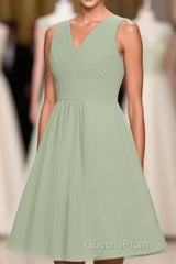 Sage Green Chiffon A-Line Short Bridesmaid Dress