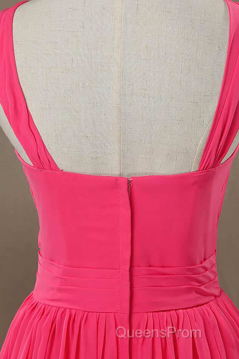 Neon Pink Halter Knee Length Bridesmaid Dress
