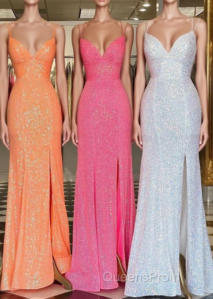 Stunning Straps Sequined Mermaid Long Evening Prom Dress Main image