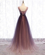 Simple V Neck Tulle Long Evening Prom Dress, Tulle Evening Dress