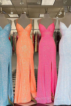 Stunning Straps Sequined Mermaid Long Evening Prom Dress
